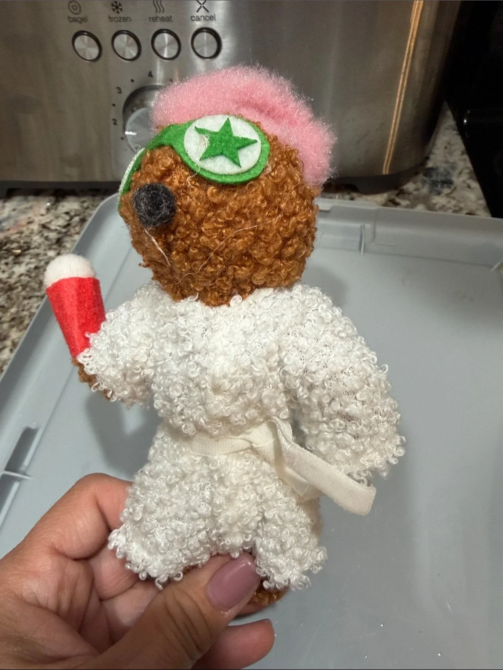 Ashland Plush Bath Doll in White Robe with Pink Head Wrap and Red Accessory